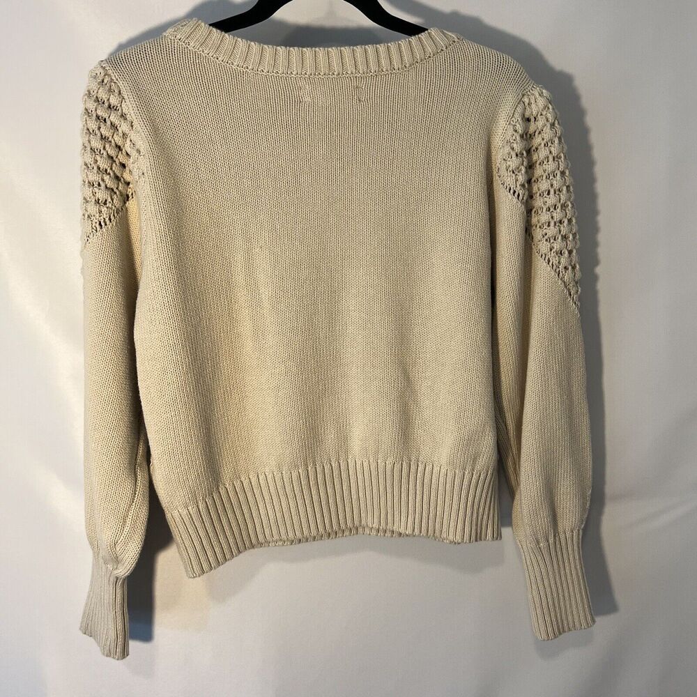 Lucky Brand Women Sweater Size Large Natural Ivory Knitted Textured Cotton Crop - Picture 4 of 11